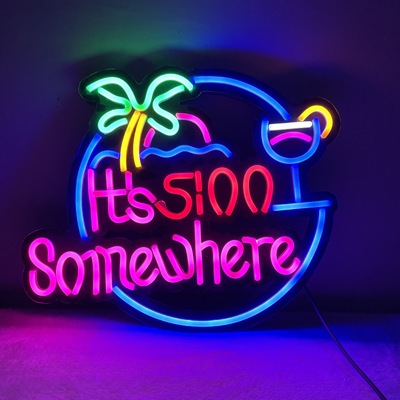 黑色雪弗板雕刻时间牌somewhere酒吧造型灯霓虹灯广告牌厂家供货