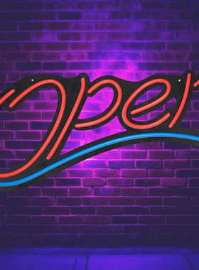 亚马逊爆款LED霓虹灯OPEN 蓝色波浪线红色发光字母创意led氛围灯