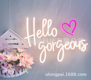 USB外贸跨境霓虹灯发光字可来图制作hello gorgeous婚礼表白装饰