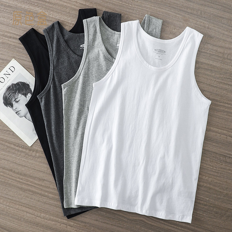 原色盒 美式纯棉坎袖背心男夏季运动健身吊带汗衫白色纯色无袖t恤
