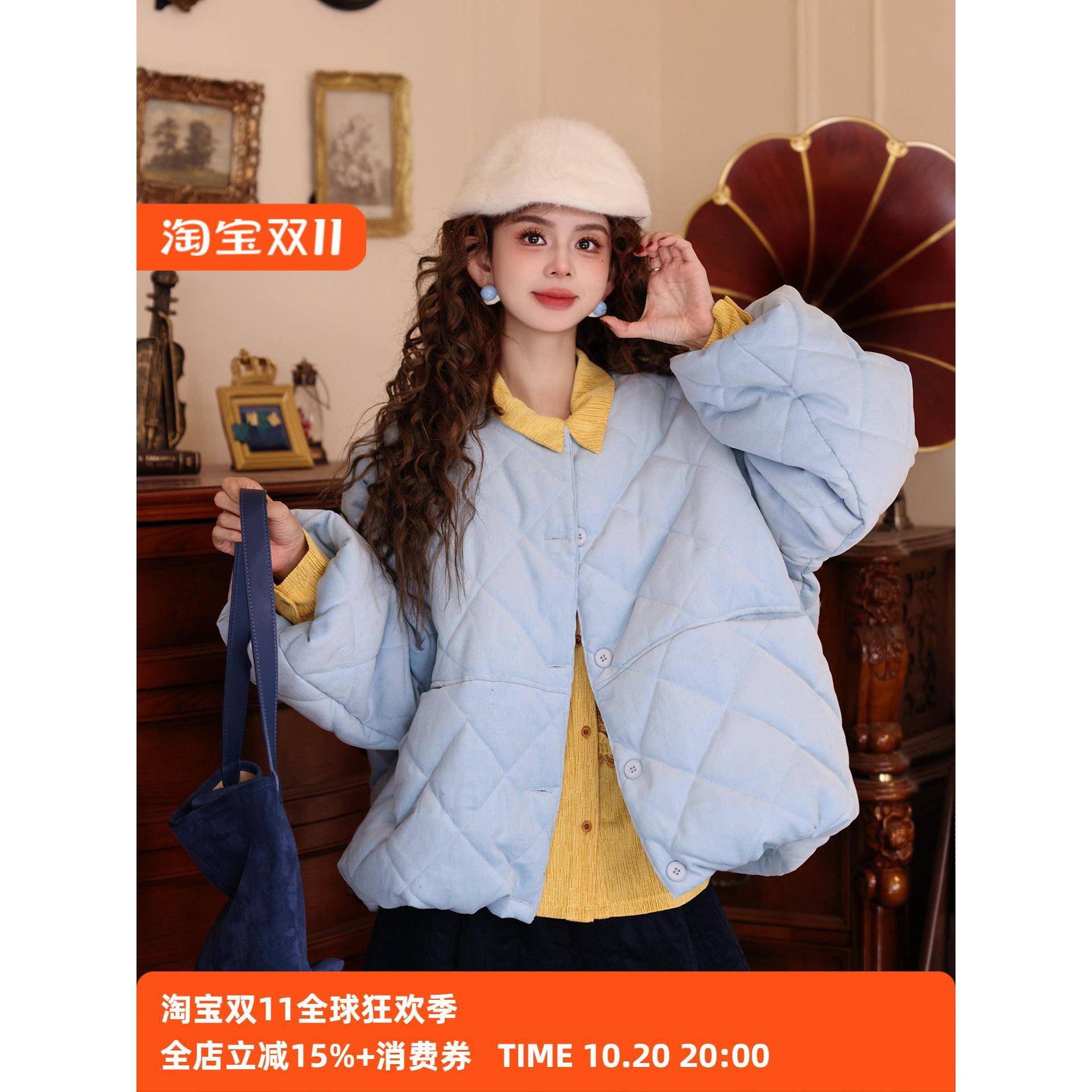 陈佳洁【稻浪翻金】灯芯绒棉服女款冬季新款保暖宽松圆领棉衣外套