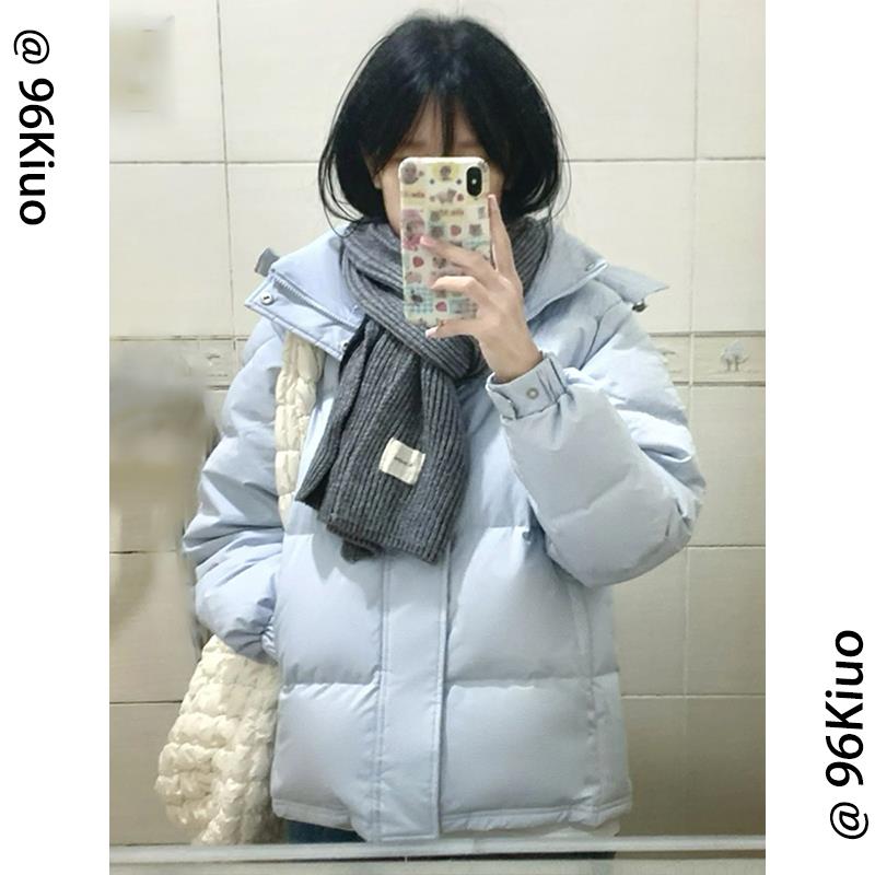 浅蓝色羽绒棉服女短款连帽2025年新款冬季情侣男加厚宽松棉服外套