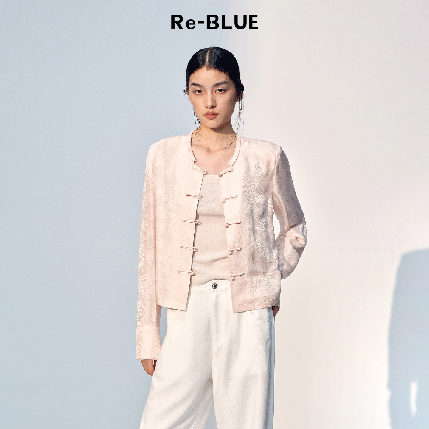 Re-BLUE轻奢优雅女装新中式国风气质宽松直身盘扣衬衫上衣外套