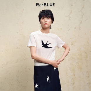 羊毛柔软亲肤燕子短袖 BLUE轻奢优雅女装 赵雅芝同款 针织衫