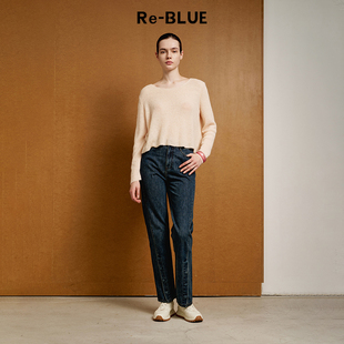 Re-BLUE轻奢优雅女装经典棉弹百搭直筒中高腰牛仔裤