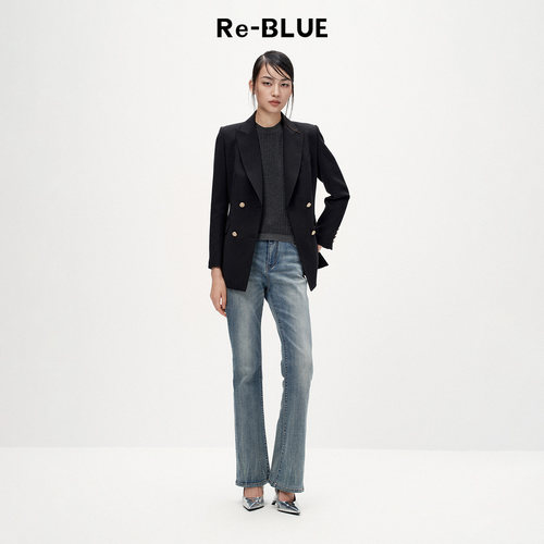 ReBLUE通勤戗驳领双排扣西装外套