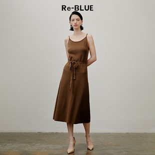 基础百搭针织吊带连衣裙 BLUE轻奢优雅女装