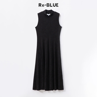 连衣裙 简约通勤百搭直身黑色提花无袖 BLUE轻奢优雅女装