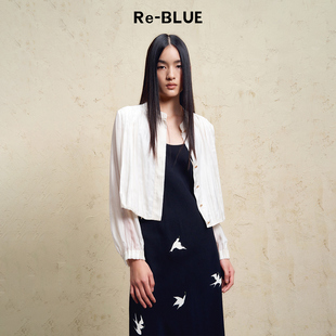 外套 简约百搭通勤圆领桑蚕丝开衫 BLUE气质优雅女装