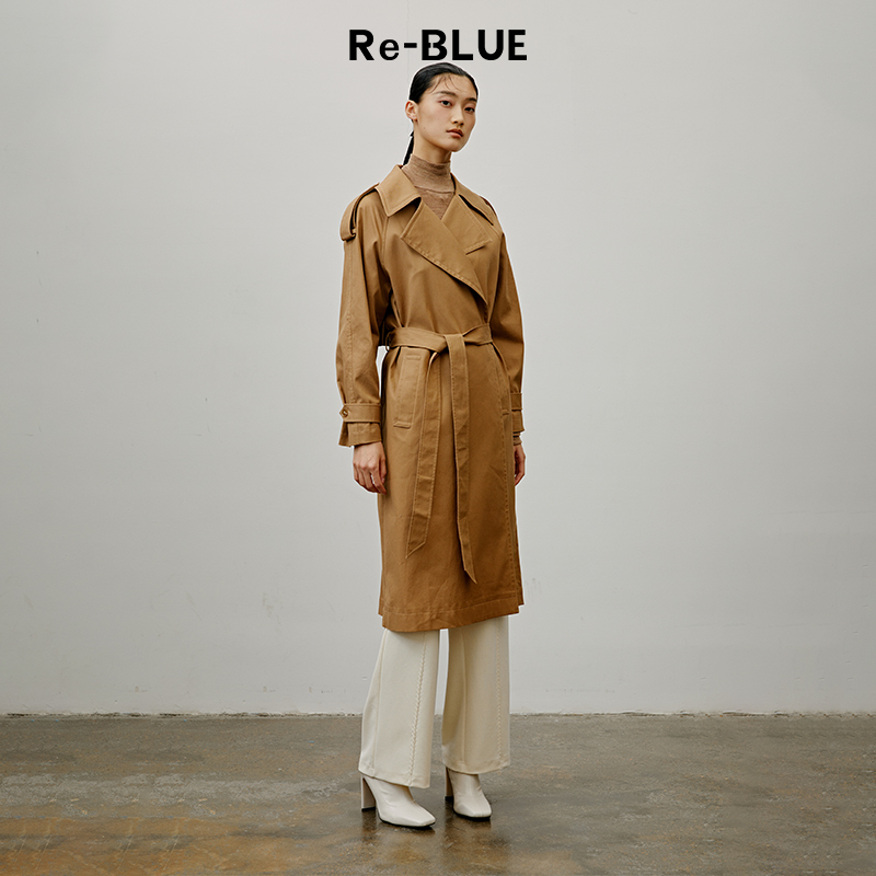 英伦风翻领长风衣外套