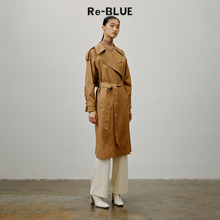 英伦风翻领棉柔长风衣外套 BLUE轻奢优雅女装