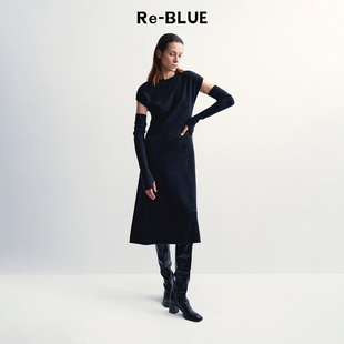 羊绒立体绒感针织连衣裙两件套 BLUE轻奢优雅女装