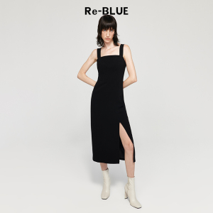 Re-BLUE轻奢优雅女装通勤优雅吊带修身醋酸连衣裙
