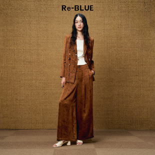 Re-BLUE轻奢优雅女装新中式老钱风时髦枫叶印花阔腿裤