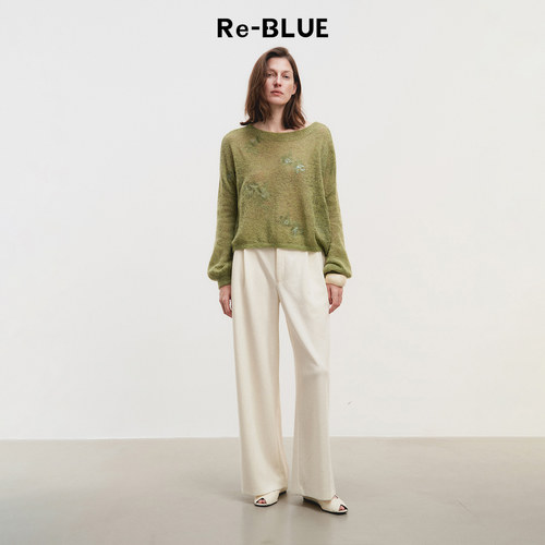 Re-BLUE温柔羊毛混纺提花针织衫