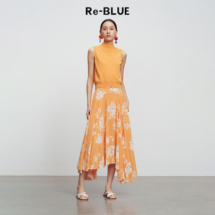 艺术印花度假飘逸不规则下摆A字半裙 BLUE轻奢优雅女装
