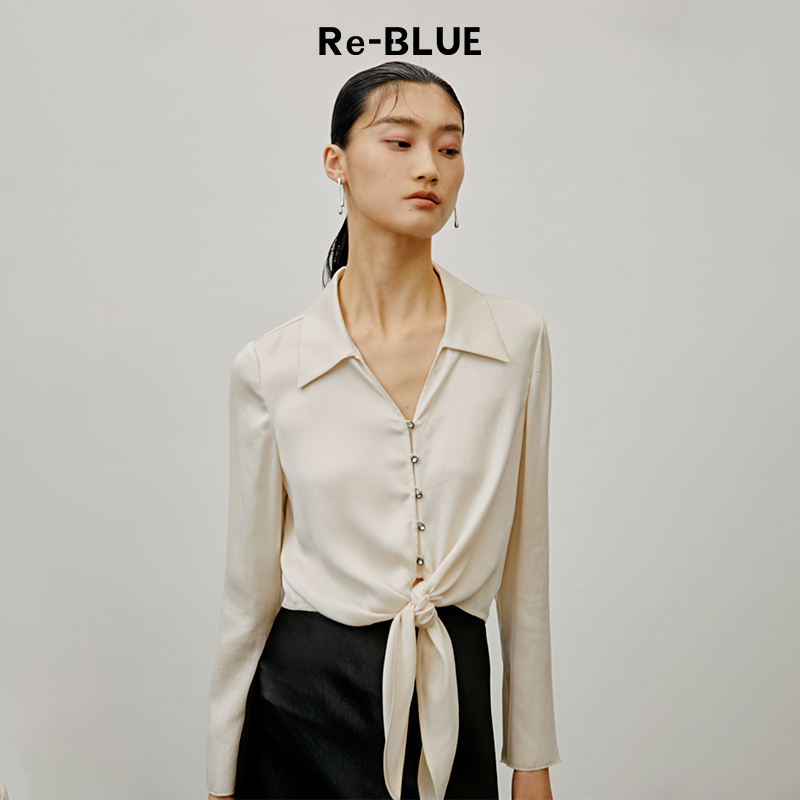 复古翻领前中系结衬衫