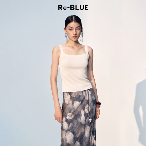 Re-BLUE百搭款方领吊带针织背心