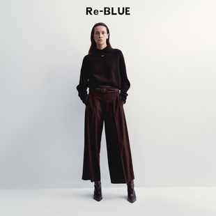 绵羊毛羊绒针织衫 复古小翻领合体短款 BLUE轻奢优雅女装