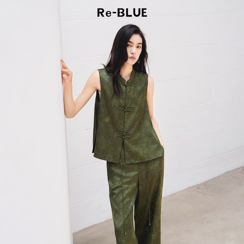 Re-BLUE中式正肩桑蚕丝羊毛马甲