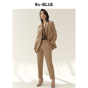 休闲通勤简约INS风气质翻领一粒扣开叉西服 BLUE轻奢优雅女装