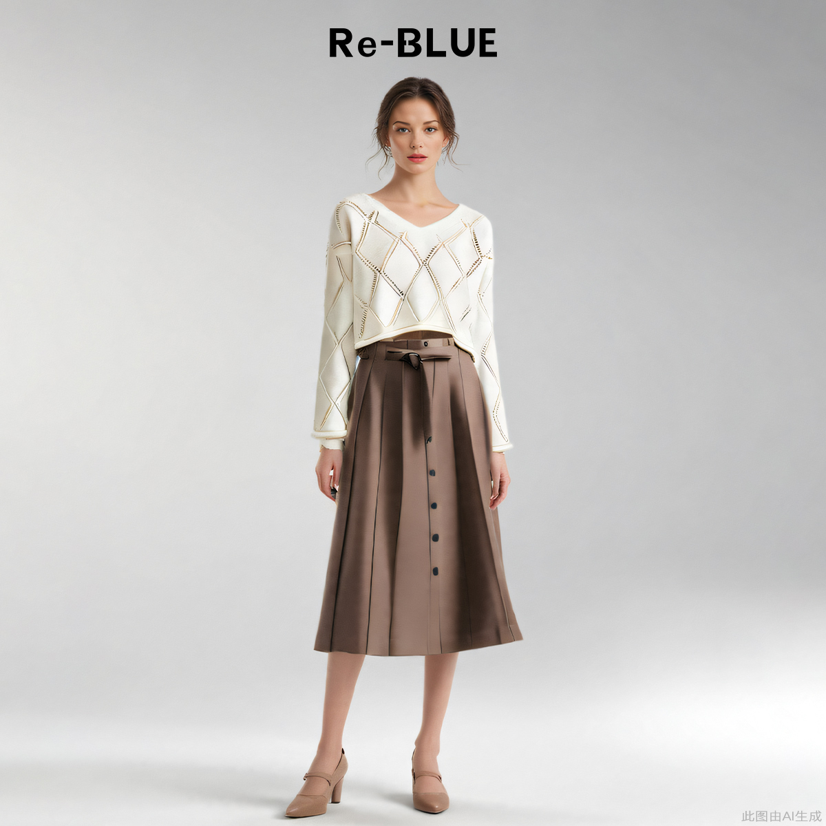 休闲腰带职场A字半身裙Re-BLUE