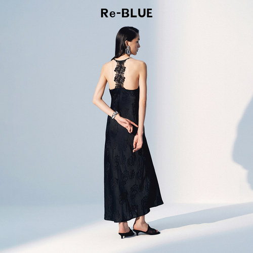 Re-BLUE高级静奢提花V领吊带裙