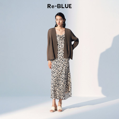 Re-BLUE设计感褶皱茧型开衫外套