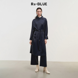 风衣 简约通勤醋酸风衣外套慵懒垂坠感长款 BLUE轻奢优雅女装