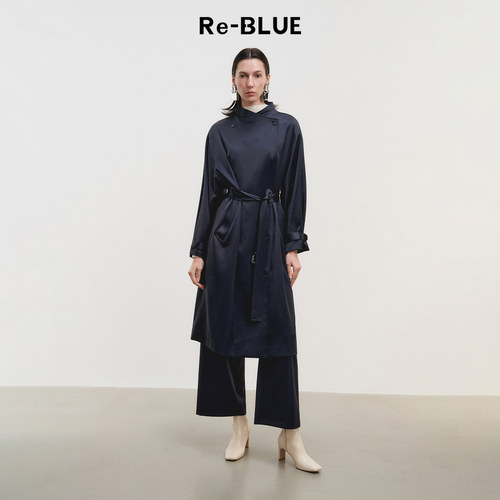 Re-BLUE简约通勤醋酸风衣外套