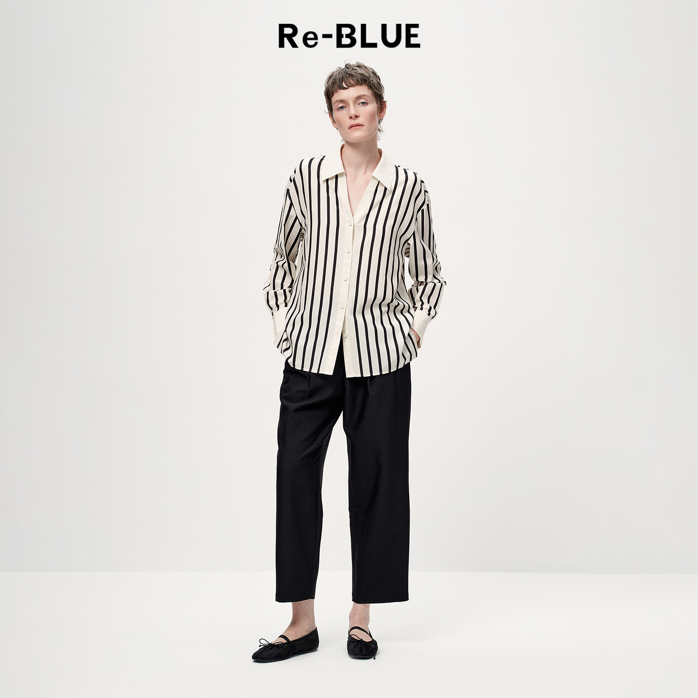 Re-BLUE百搭通勤条纹衬衫上衣