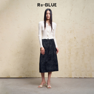 仿香云纱禅意提花宽松直筒半身裙 新中式 BLUE轻奢优雅女装