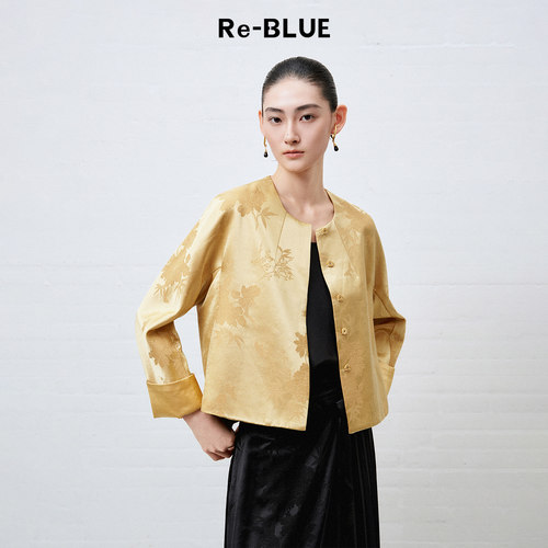 Re-BLUE新中式淑女圆领提花外套