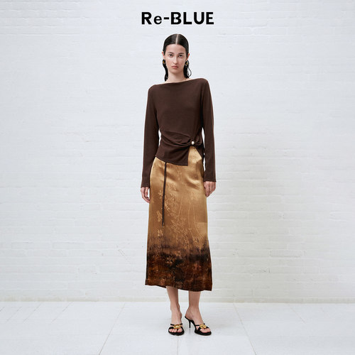 Re-BLUE新中式晕染提花半身裙