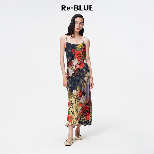 Re-BLUE法式印花吊带连衣裙