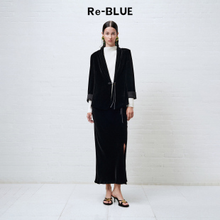 青果领丝绒西装 静奢风轻中式 外套 BLUE轻奢优雅女装