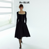 复古方领撞色针织衫 BLUE轻奢优雅女装 法式