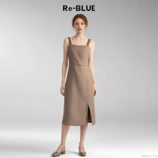 简约高级日常通勤醋酸背心连衣裙 BLUE轻奢优雅女装