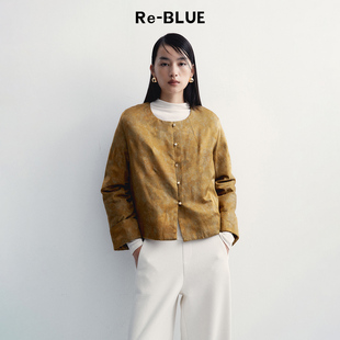 静奢提花轻薄羽绒服气质休闲外套 国风新中式 BLUE轻奢优雅女装