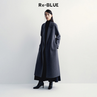 气场绵羊毛大衣外套 现代静奢风A摆长款 BLUE轻奢优雅女装