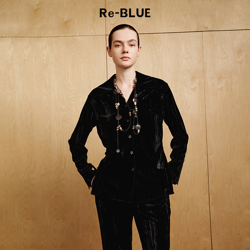 Re-BLUE轻奢优雅女装简约复古丝绒肌理感翻领衬衫外套,女装/女士精品,衬衫,淘宝优惠券,粉丝福利购,淘宝优惠卷