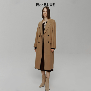 BLUE轻奢优雅女装 H版 经典 型慵懒羊毛大衣时尚 中长款