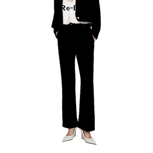 Re-BLUE轻奢优雅女装极致丝绒直筒高腰西裤