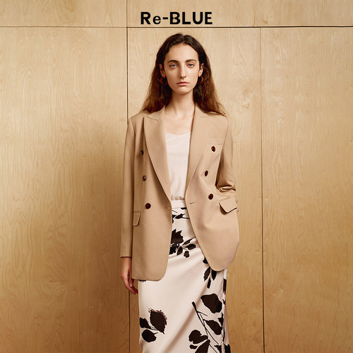 通勤双排扣袖口撞色西装外套