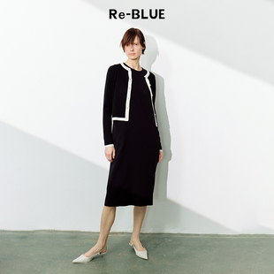 百搭减龄撞色圆领针织开衫 BLUE轻奢优雅女装