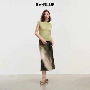 小立领含桑蚕丝混纺针织衫 高级通勤无袖 BLUE轻奢优雅女装