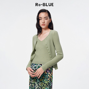 针织开衫 慵懒百搭假两件修身 上衣 BLUE轻奢优雅女装