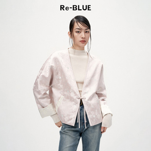 提花肌理感两面穿短外套上衣 国风新中式 BLUE轻奢优雅女装