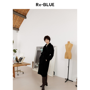款 气质柔软高品质经典 BLUE轻奢优雅女装 羊毛混纺大衣外套 时尚