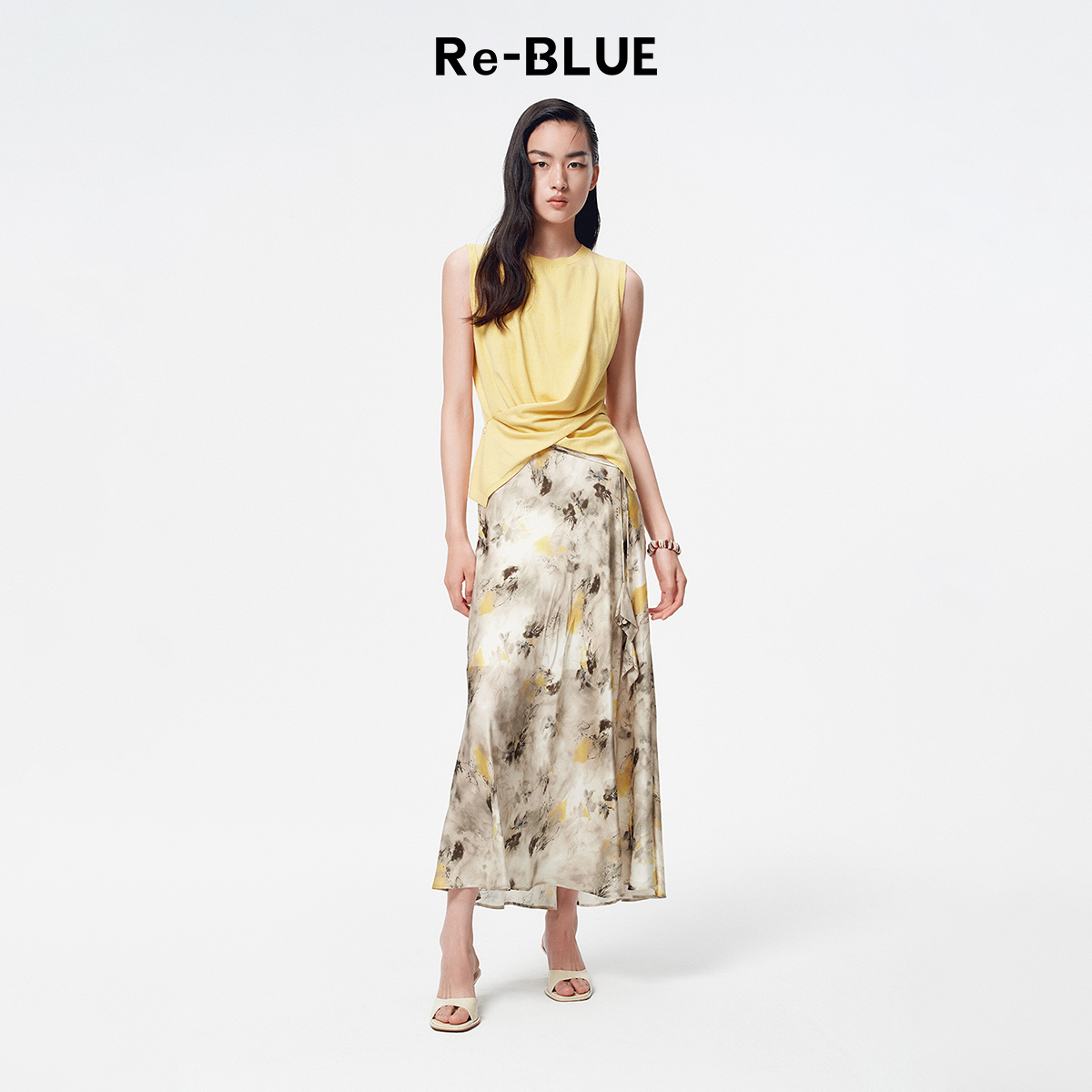 优雅气质轻中式桑蚕丝印花半身裙